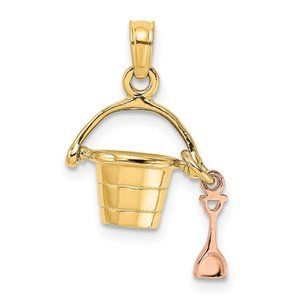 14k Gold 3-D Beach Bucket with Dangling Shovel